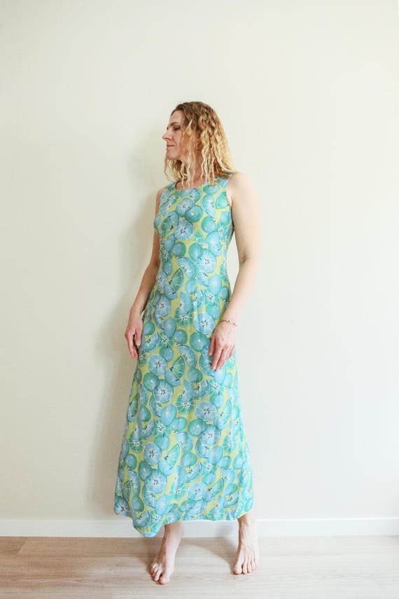 Vintage 90s Vila Green Turquoise Lime Print Sleeveless Maxi Dress / Birds of Paradise / Island Chic Dress / Vintage Summer Vacation Dress Vintage 90s Vila Green Turquoise Lime Print Sleeveless Maxi Dress / Birds of Paradise / Island Chic Dress / Vintage Summer Vacation Dress