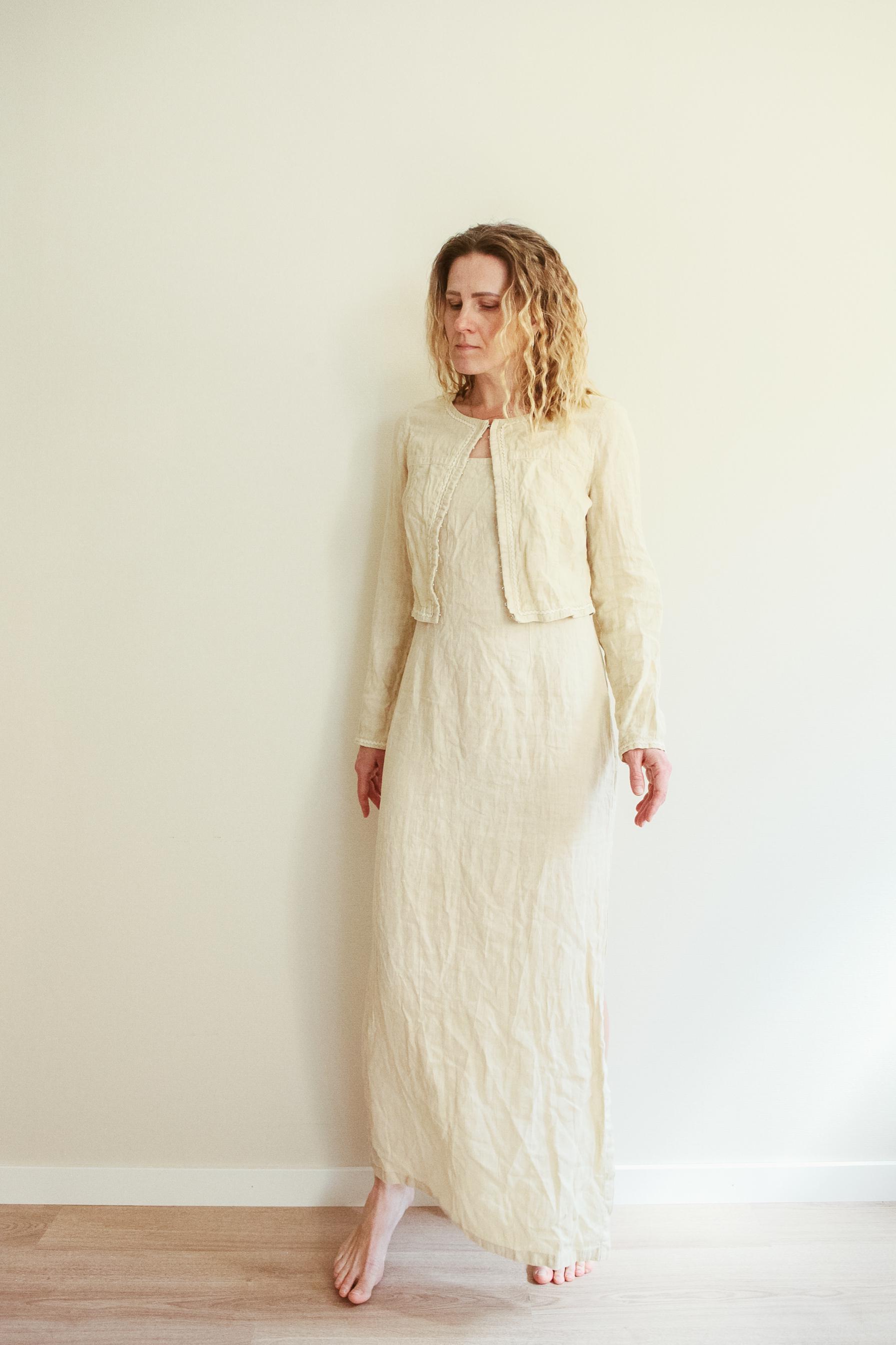 vintage 90 linen dress 90s Vintage Yellow Linen Pinafore Dress S/M  Reforme Studios
