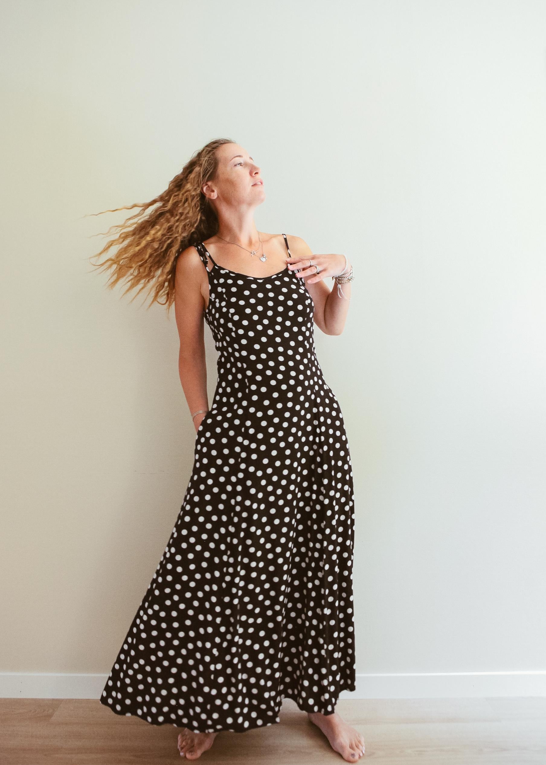 navy blue dress for baby girl Vintage 90s Polka Dot Dress Size 13/14 Style My Way 100% Cotton FAST SHIP main image 1