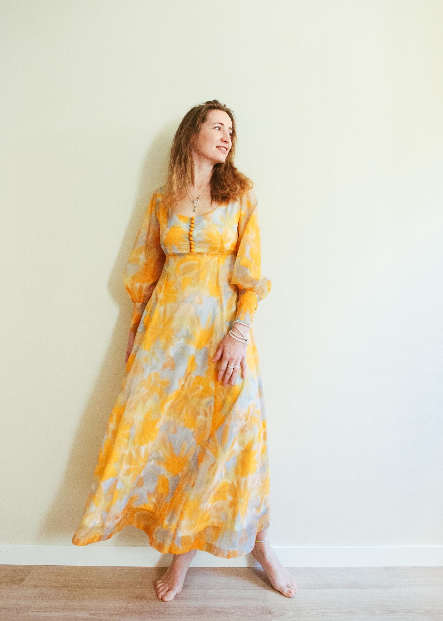 yellow floral printed dropped waist midaxi dress Lemon Floral Jacquard Dress 6 / Lemon Drop main image 1