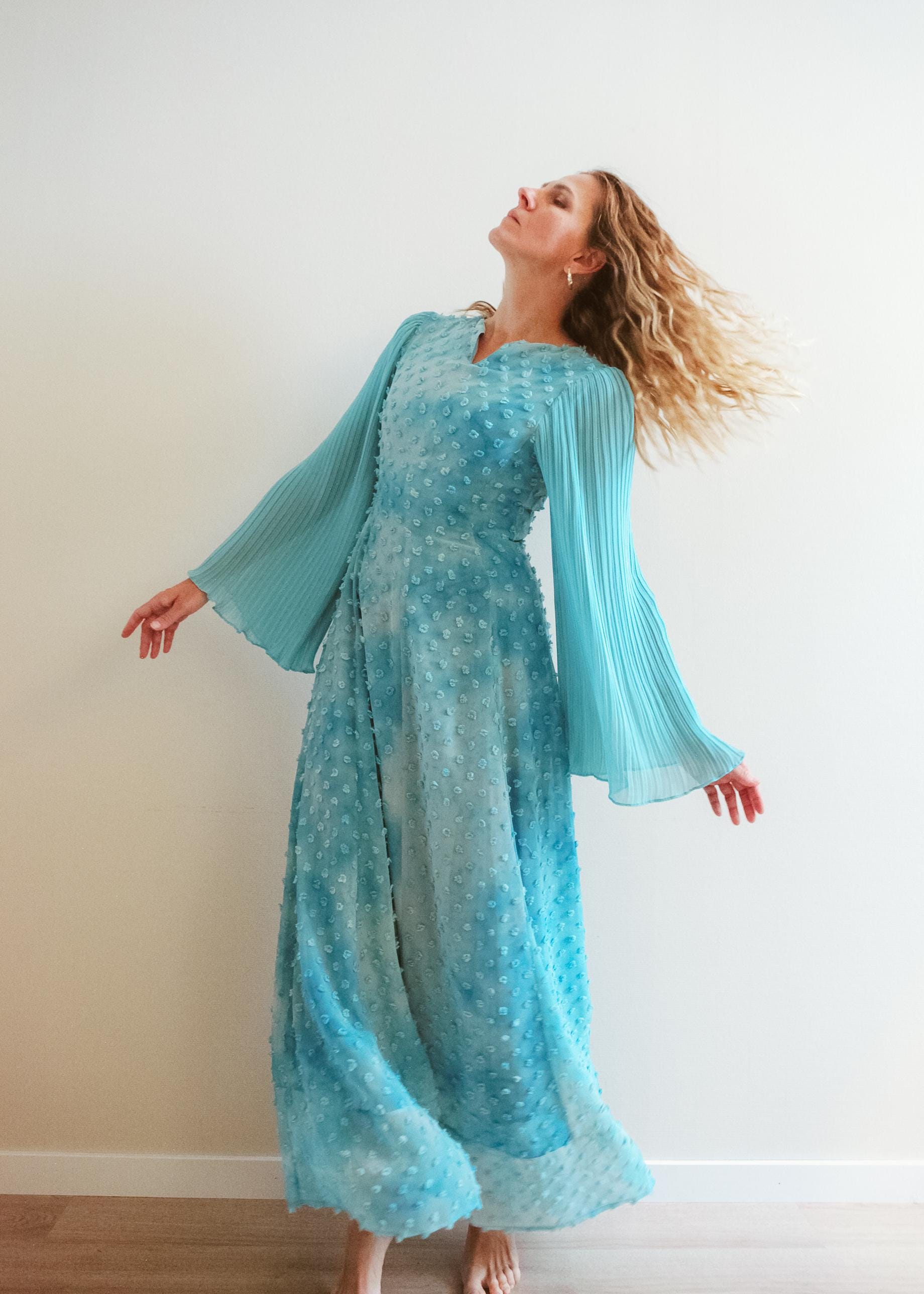 boho chic dresses uk Dress 70s Style 70s Bohemian Dress UK PHULKARI Catherine Deane Lace Pattern Colour:Navy