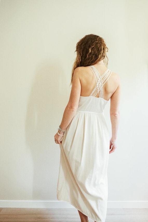 Vintage 70s-90s White Beige Simple Dresses / Vintage Cottagecore Dress / Vintage Cotton Linen Gingham Dress / Modest Vintage Dress Vintage 70s-90s White Beige Simple Dresses / Vintage Cottagecore Dress / Vintage Cotton Linen Gingham Dress / Modest Vintage Dress