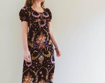 Vintage 80s Romantic Floral Maxi Dress / Vintage Floral Cottagecore Dress / XS