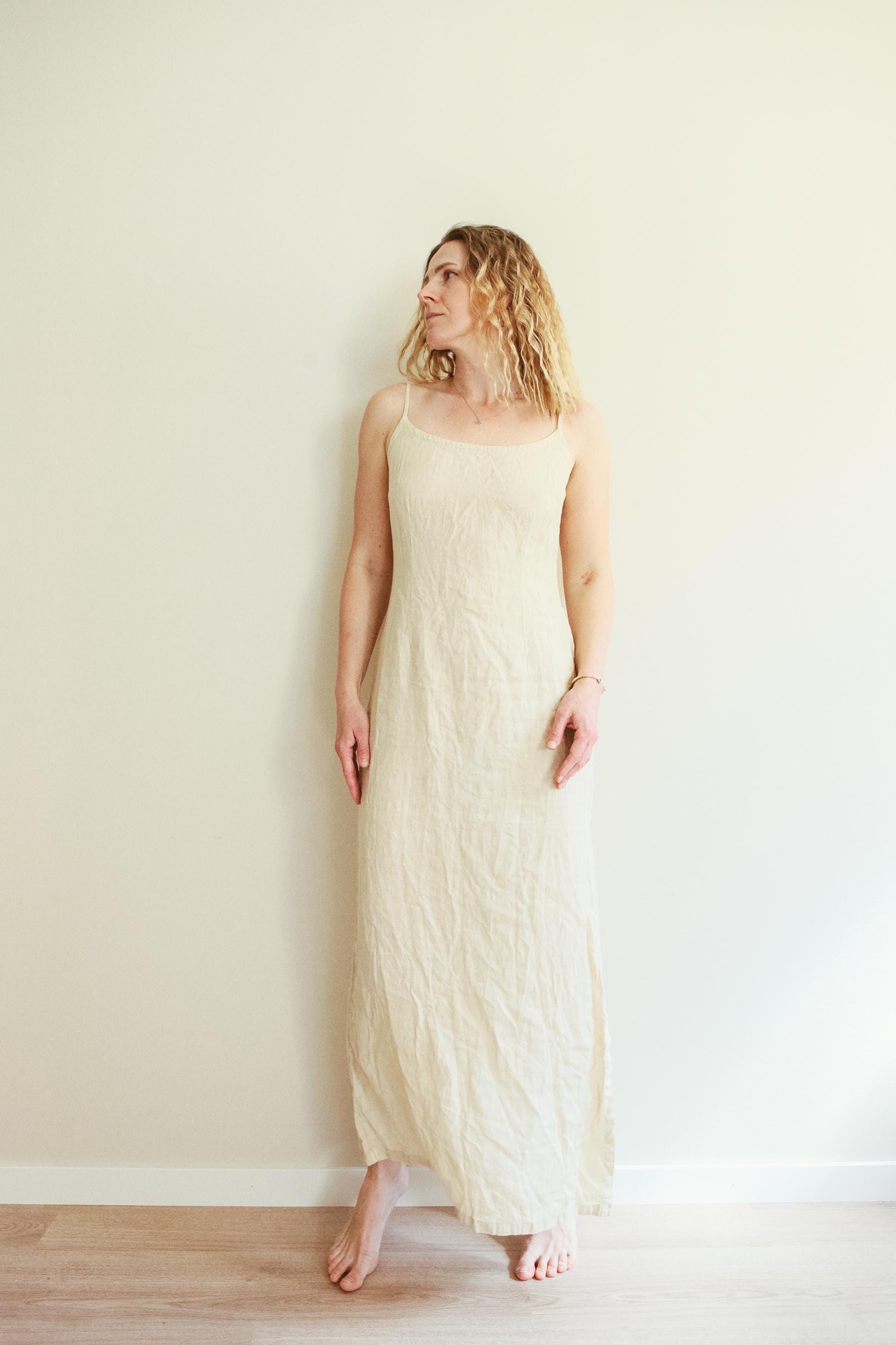 vintage 90 linen dress Sag Harbor Tank Maxi Dress Womens Medium Blue Linen Vintage 90's
