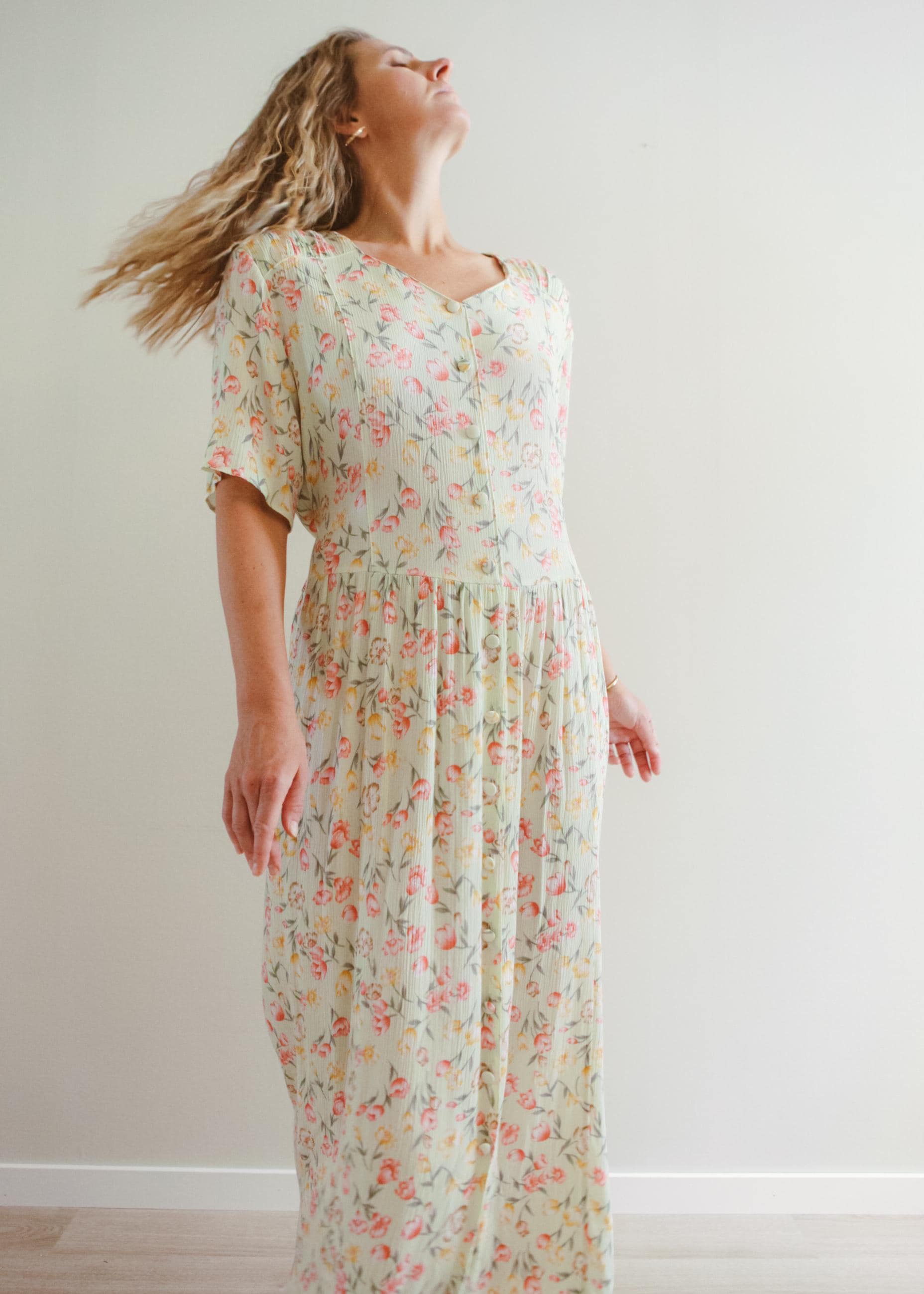 90s button up dress Vintage 90s Pastel Floral Button Down Maxi Dresses / 90s Floral Shirt Dress / Pastel Floral Vintage Maxi Dress