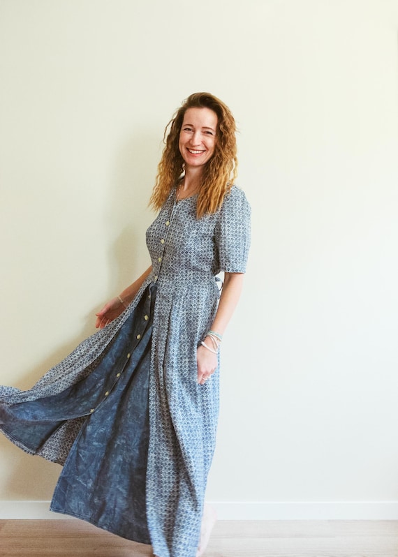 Vintage 90s Blue Bohemian Button Down Maxi Dress / M / Vintage Boho Maxi  Dress / Boho Floral Maxi Dress / Boho Blue - Etsy Israel