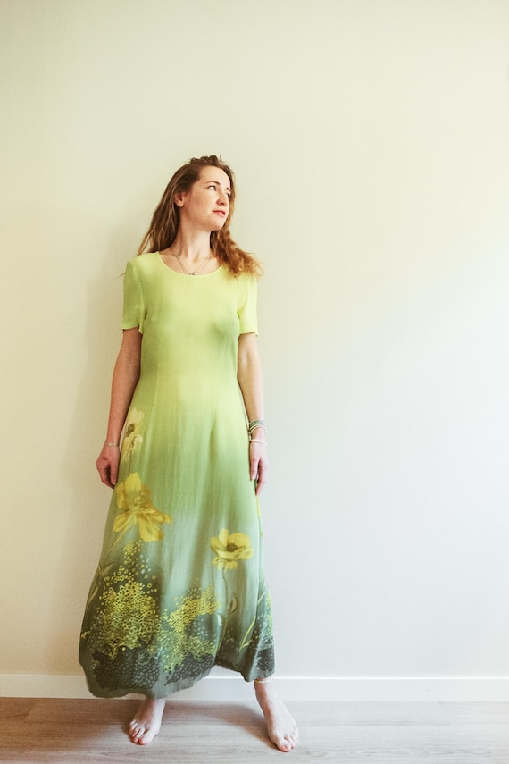 Vintage 90s Green Ombre Floral Print Maxi Dress / Vintage Green Summer Dress / Chartreuse Vintage Dress / Scandinavian Forest - Etsy Canada Vintage 90s Green Ombre Floral Print Maxi Dress / Vintage Green Summer Dress / Chartreuse Vintage Dress / Scandinavian Forest - Etsy Canada