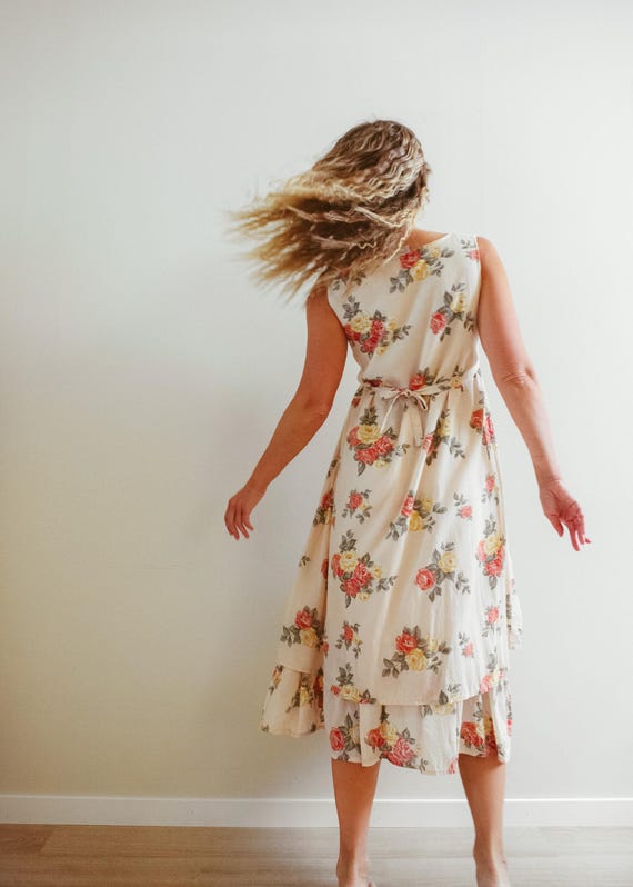 Vintage 90s Romantic Beige Floral Viscose Cotton Midaxi Dress / M/L - Etsy  Canada