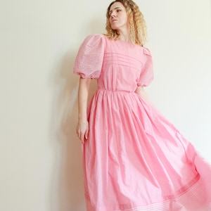 Vintage 80s Romantic Pink Puff Sleeve Maxi Dress / S / Vintage Romantic Dress /Secret Garden