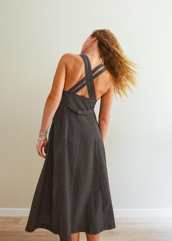 polka dot slip midi dress Dotted Slip Midi Dress - Black/Micro Dots