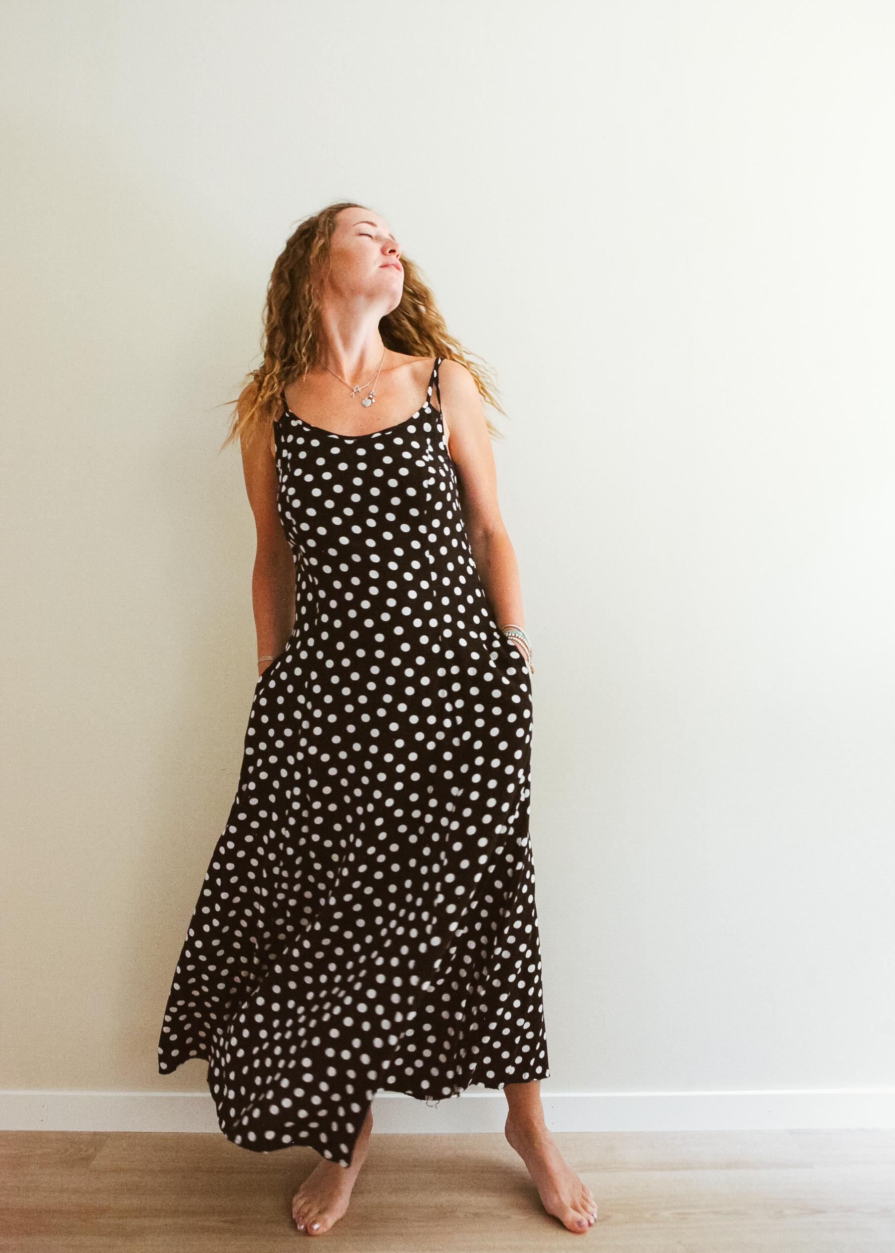 Vintage 90s Black and White Polka Dot Maxi Dress