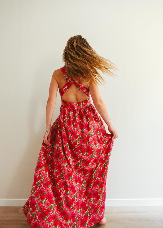 knee length dresses for ladies The Copeland Red Floral Maxi Dress – The Well Appointed House