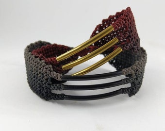 Macreme bracelets for him and her, black and grey, red and gold, friendship bracelet, couple bracelets