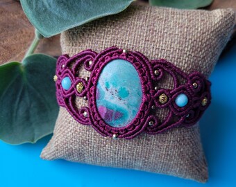 Macrame bracelet with ruby fuchsite and amazonite