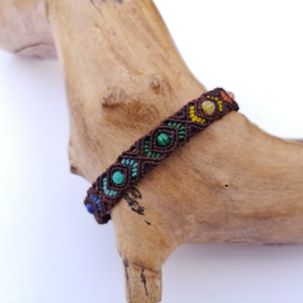 Brown Macrame chakra bracelet with gemstone beads