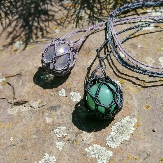 Macrame Necklace With Changing Net/ Stone Holder for Gemstone Spheres in  Different Colours - Etsy