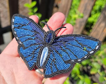 Macramé butterfly with kyanite, choker or hair clip
