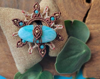 Dread hair tie with amazonite and macrame, boho dread jewellery