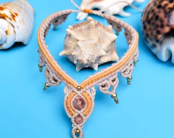 Macrame anklet/upper bracelet with sunstone and brass beads