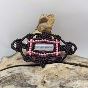 Macrame brooch with rose quartz, Macrame pin, trend