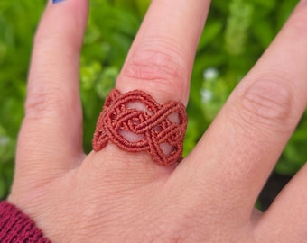 Macramé ring with a Celtic-inspired pattern