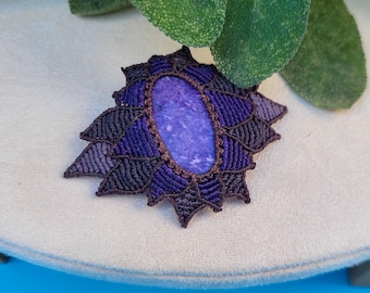 Macrame brooch "Lotus" with Charoite