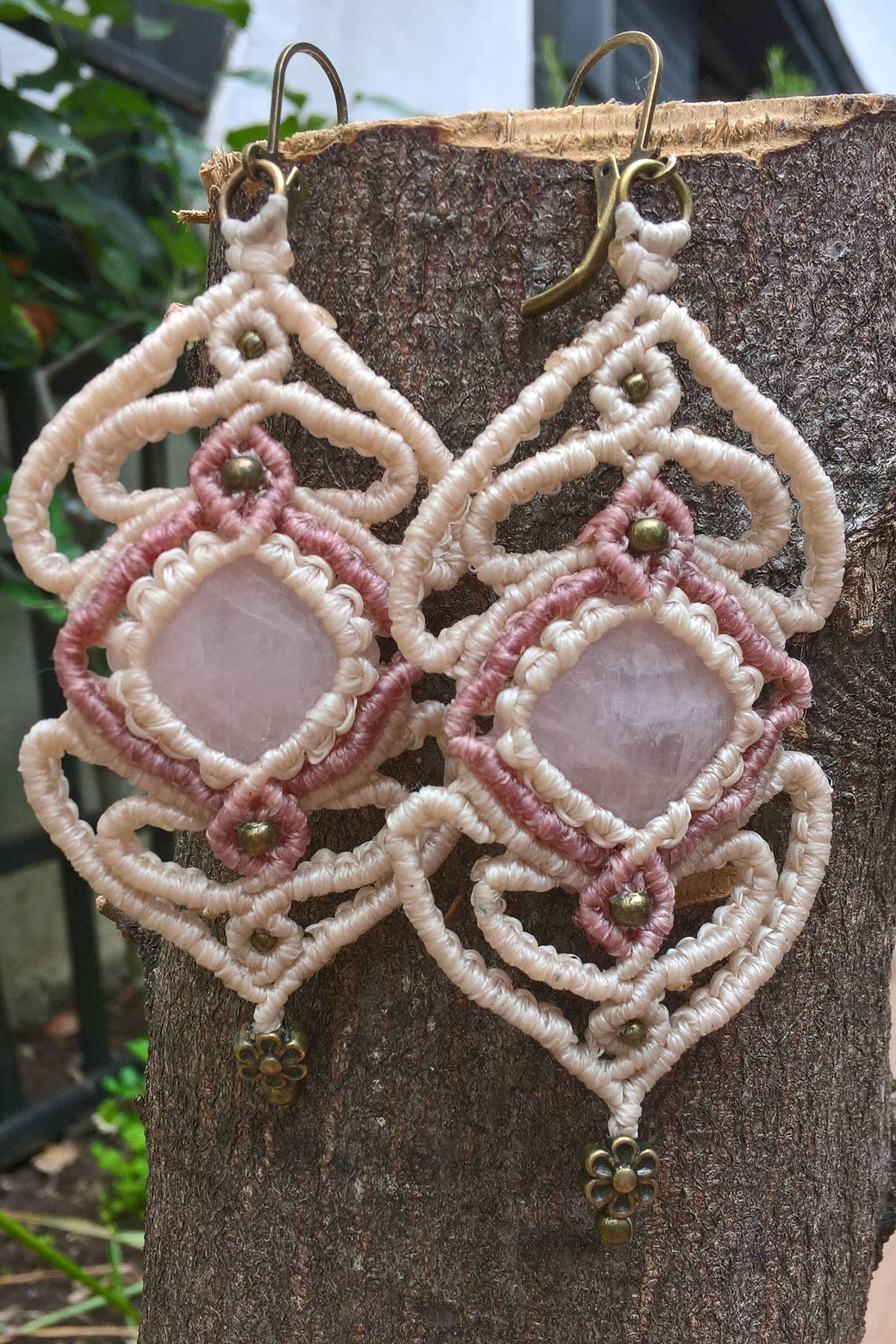 Statement earrings with rose quartz offwhite and rosè Etsy