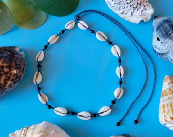 Macrame choker with cowrie seashells