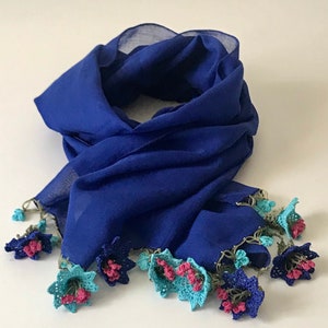 Cotton Crochet Scarf, Lightweight Scarf, Handmade Scarf,  Blue Spring Wrap, Crochet Cotton Shawl, Infinity Scarf for woman, New Years Gift.