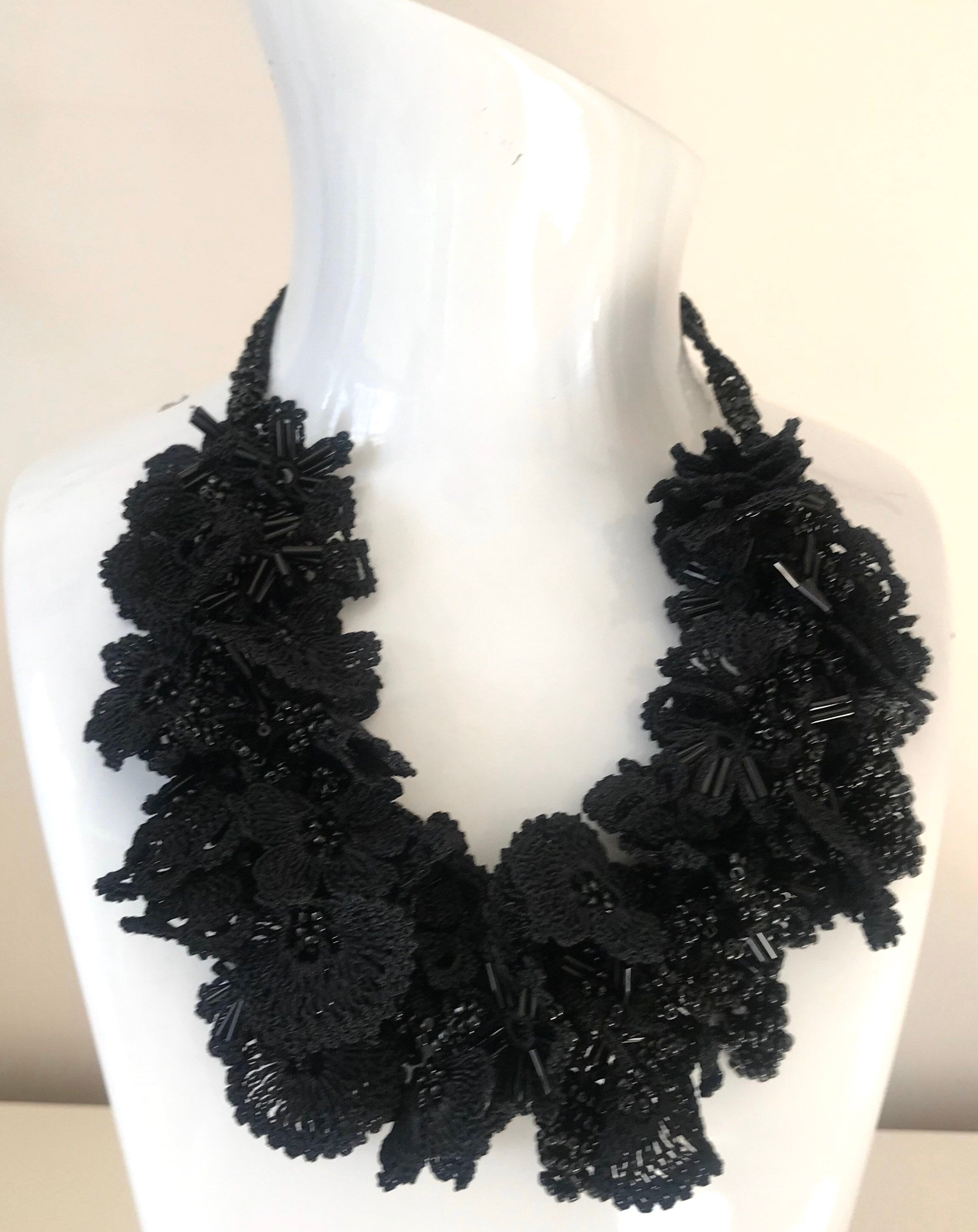 Black Crochet Choker Necklace, Turkish Handmade Lace Collar - Etsy