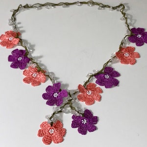 Violet Purple Crochet Necklace, Beaded Crochet Hair Piece, Dry Rose Boho Bead Bracelet, Vintage Style gift for christmas, Anatolian Jewelry,