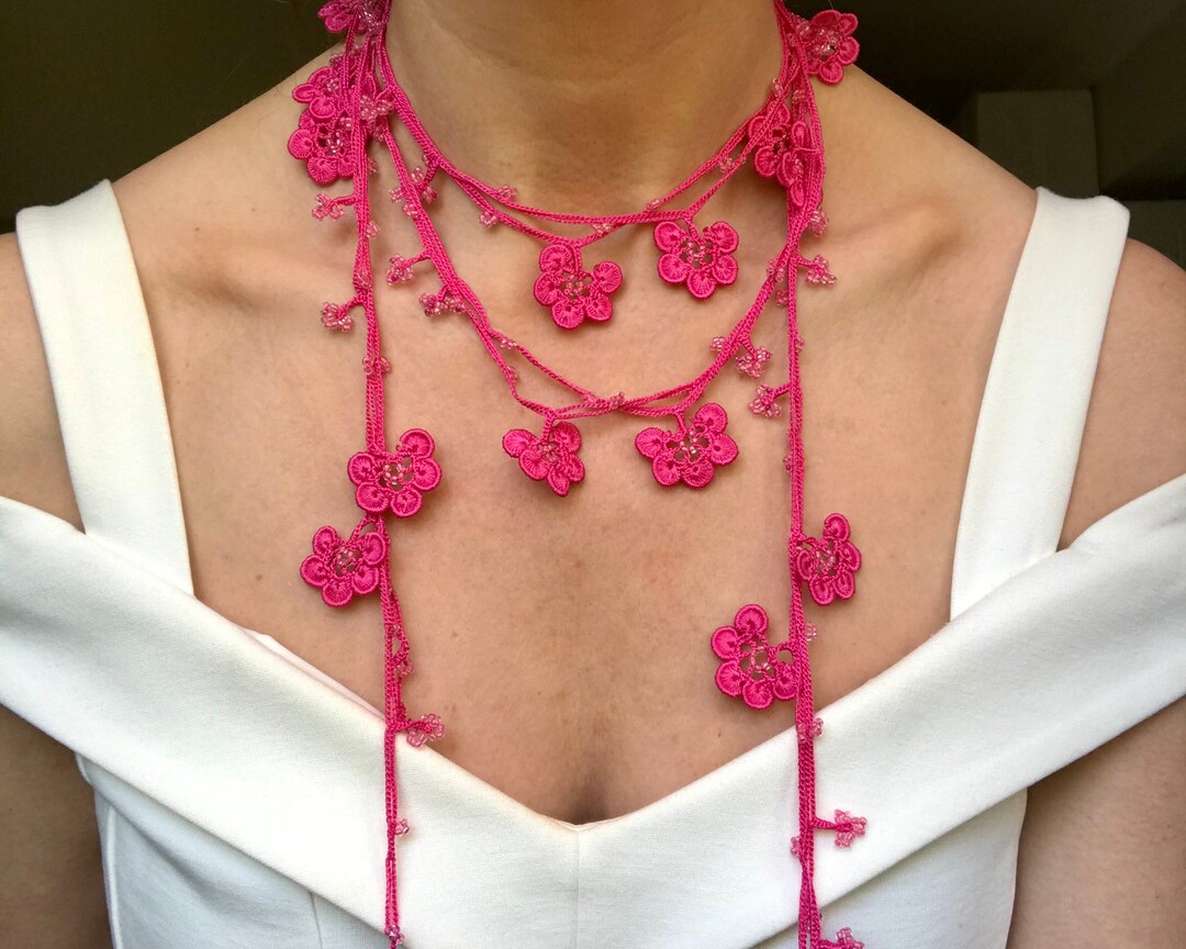 Long Pink Necklace Statement Necklace Beaded Lariat Etsy UK