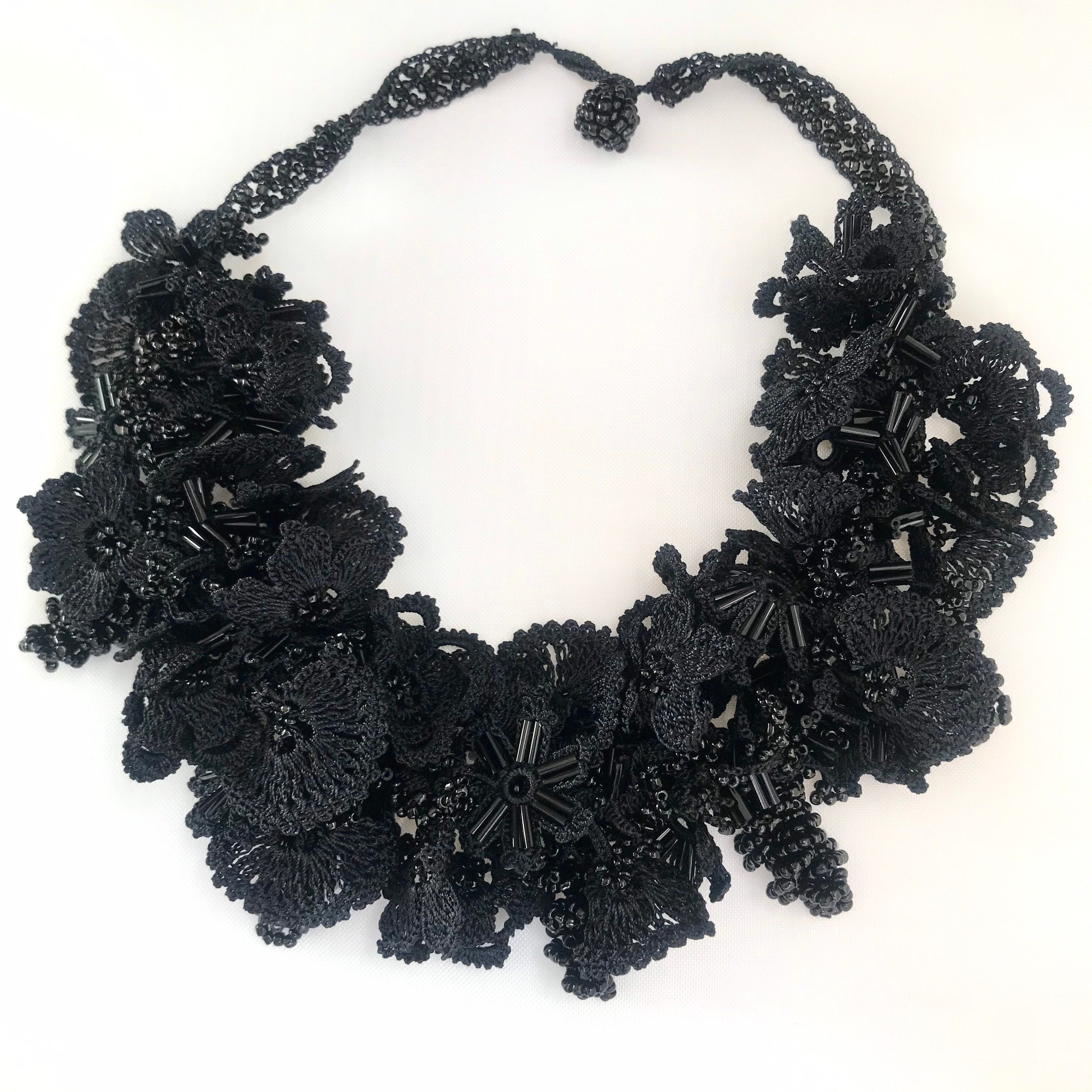 Black Crochet Choker Necklace, Turkish Handmade Lace Collar - Etsy