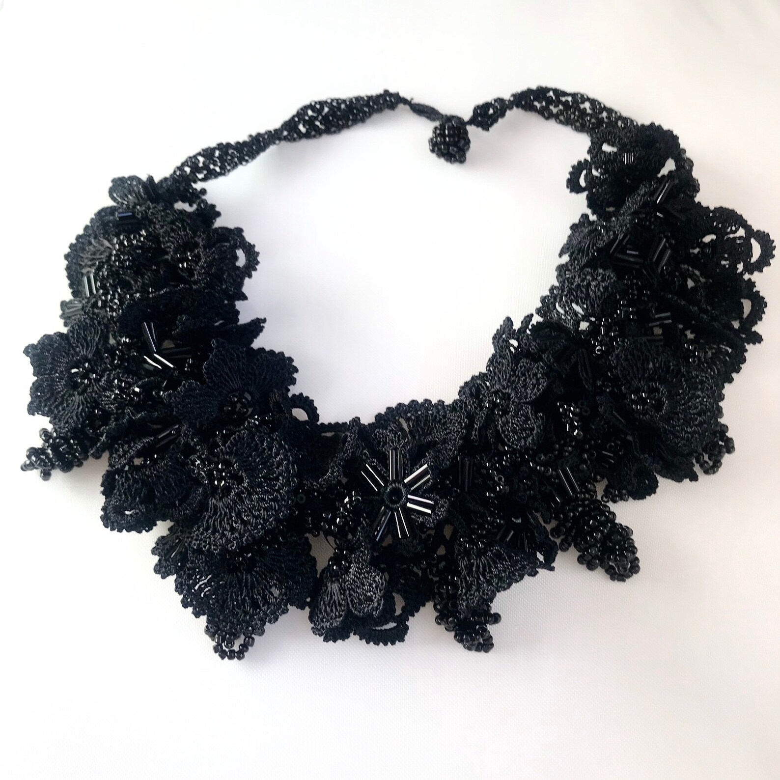 Black Crochet Choker Necklace, Turkish Handmade Lace Collar - Etsy