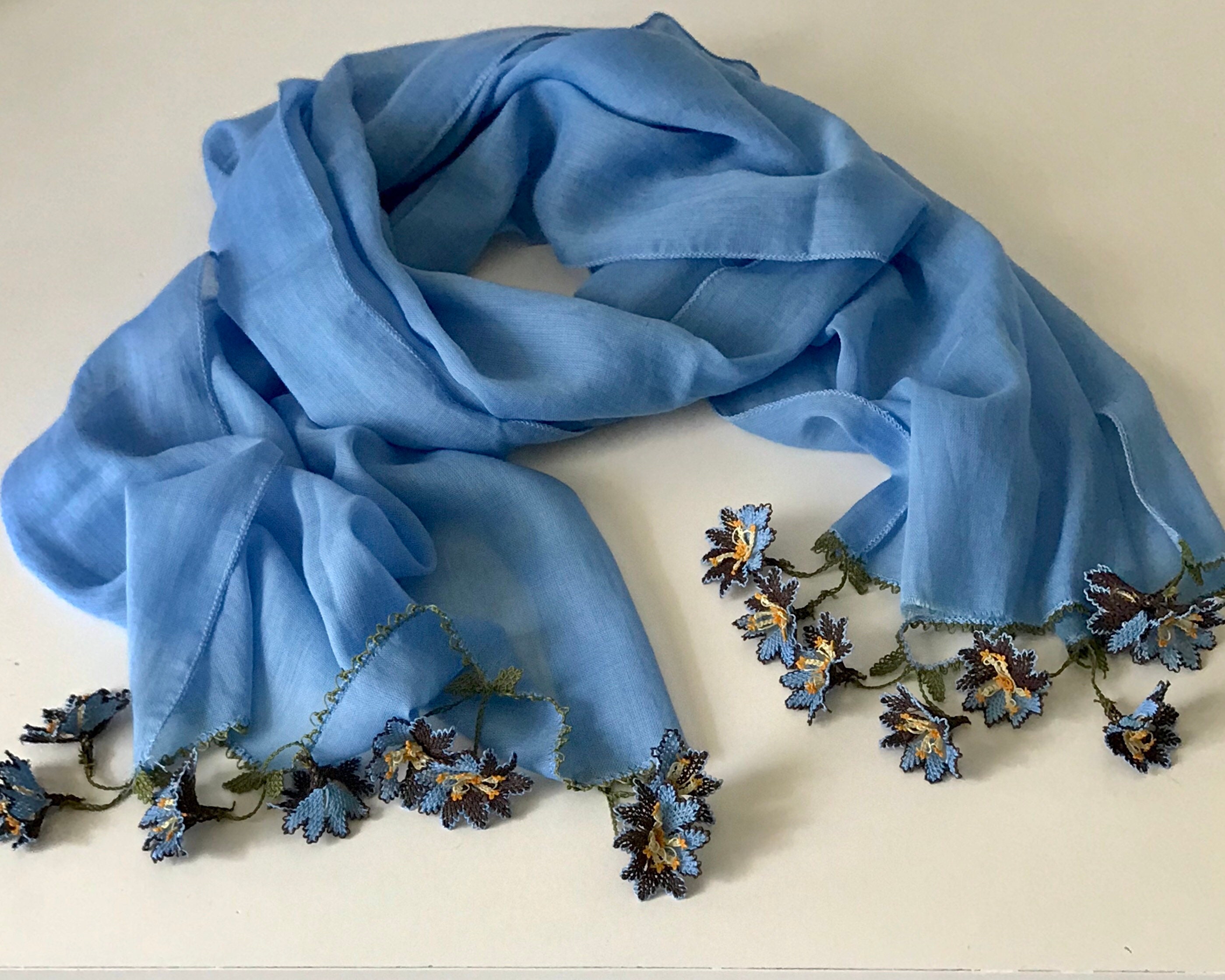 Blue Spring Wrap Cotton Crochet Scarf Lightweight Scarf - Etsy