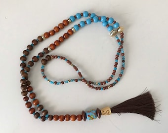 Wood Bead Tassel Necklace, Boho Chic Pendant, Handmade