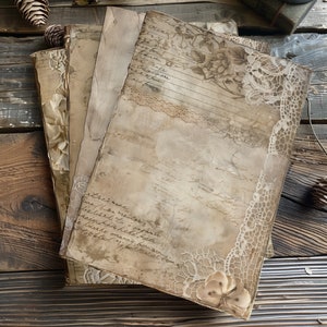 4 elegante kant met scripts digitale papieren sepia getinte dagboek achtergronden plakboekkit digitale kant achtergrond met scripts vintage boekontwerp