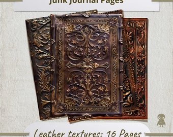 16 Vintage Leather Textures Junk Journal Book Cover Design Historical Scrapbooking Decoupage Digital Collection Elements Designs Backgrounds