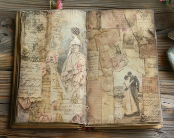 4 Vintage-Inspired Junk Journal Pages Digital Antique Letters Printable Old-Fashioned Scrapbook Supplies Vintage Ephemera Collection Decor
