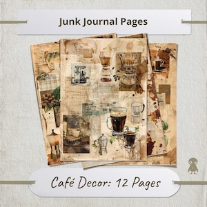 16 pages vintage Coffee Junk Journal Pages collage rétro expresso Illustrations Barista Art numérique Antique Café Decor amateur de café cadeau imprimable