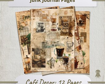 16 Vintage Kaffee Junk Journal Seiten Collage Retro Espresso Illustrationen Barista Art Digital Antik Café Dekor Kaffee-Liebhaber-Geschenk druckbar