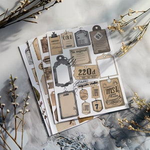4 verontruste kortstondige vintage tags en cijfers Digitale set ouderwetse etiketten Knutselen Ticket Artistiek Flashcards Verouderd papier Elementen