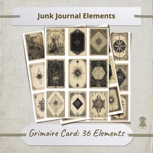 Juego de cartas de grimorio místico, adivinación encantada, ilustraciones, ocultismo espiritual, estilo vintage, diseños únicos, símbolos mágicos de brujería, místicos