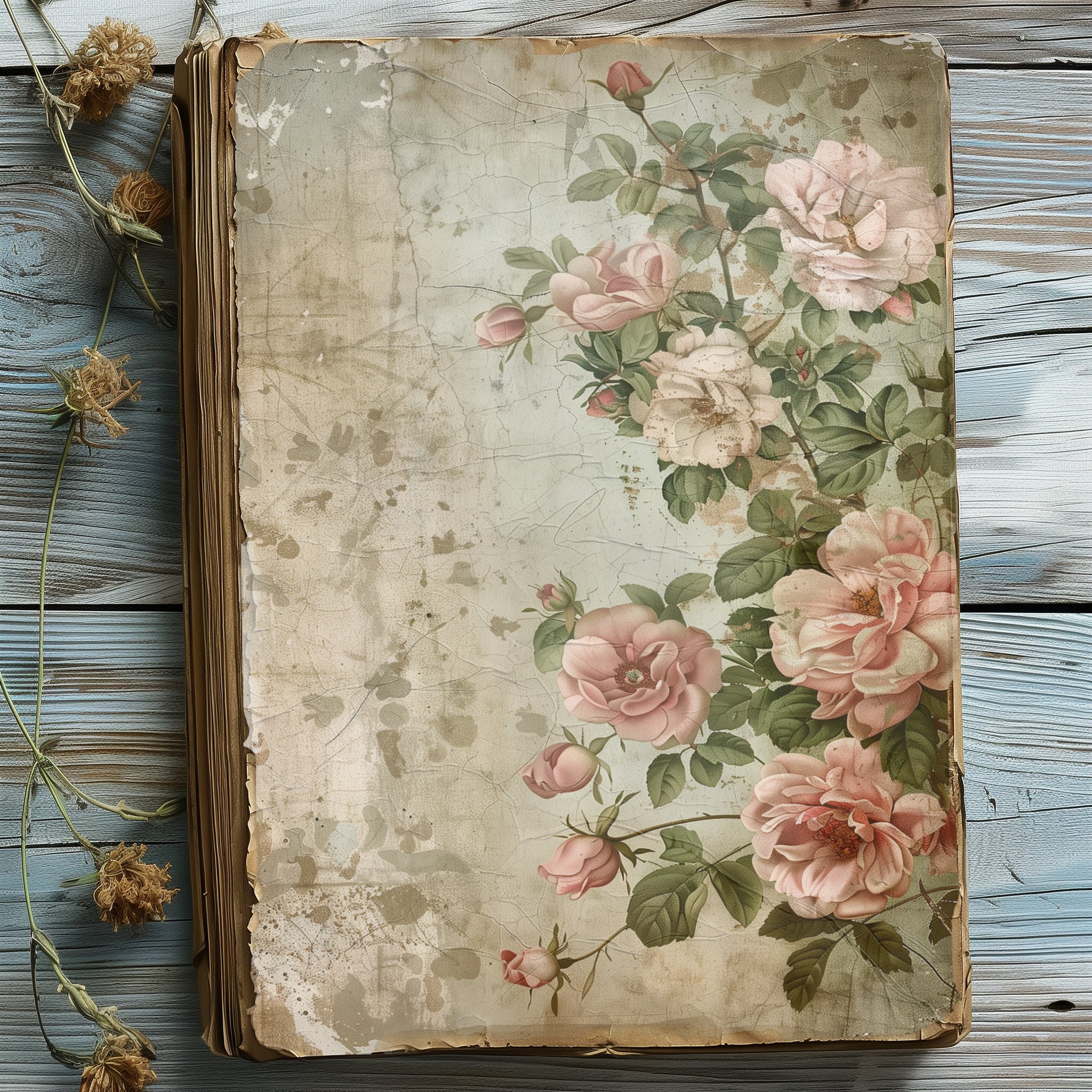4 Elegant Roses Digital Papers Antique Floral Designs Romantic ...