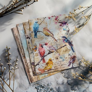 4 Frühlingszeit Melodie Seiten Digital Art Vogel mit Blüten Künstler Journal und Scrapbook Set Frühling Illustration DIY Sammlung