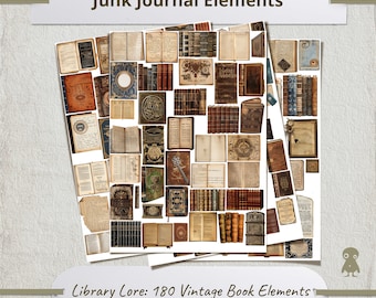 Library Lore 180 Vintage Book Elements for Junk Journal and Scrapbooking High Quality Transparent PNG Collection Nostalgic Vintage Art Decor