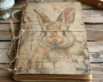 4 Vintage Bunny Pages Illustration Set Four Rustic Journal Arts Bunnies Junk Journal Digital Illustration Easter Beatrix Potter Style Decor
