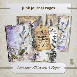 4 vintage botanische pagina's ongewenste dagboek digitale kit unieke rustieke paarse bloemen plakboek scrappapier kortstondige kit journaling-collectie