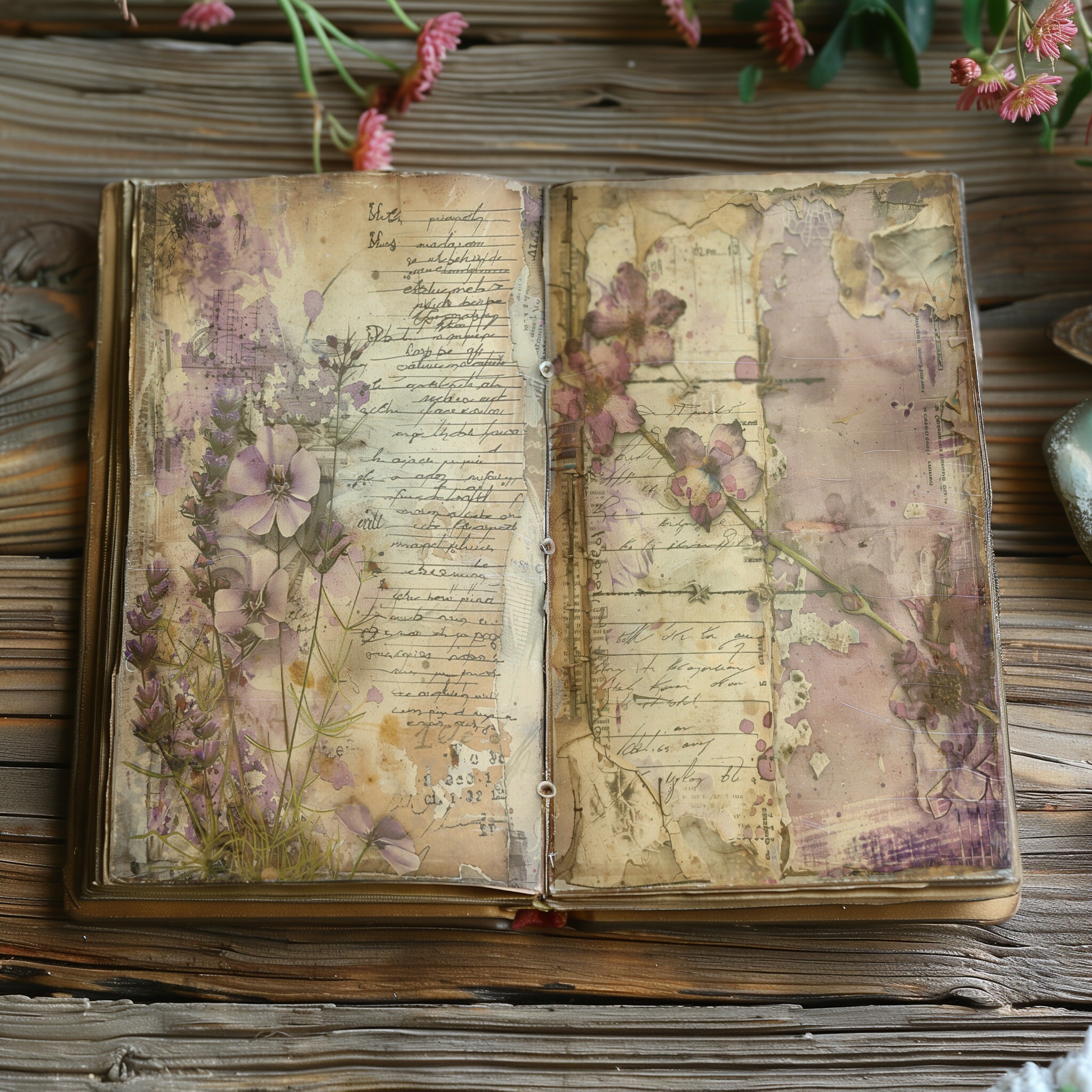 4 Vintage Floral Junk Journal Digital Pages Scrapbooking Supplies ...