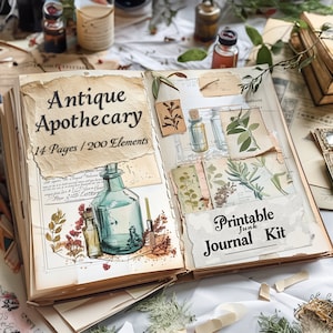 200 antieke botanische en apotheker PNG's Ephemera-collectie digitale plakboekkit Vintage afdrukbaar decor Creative Journaling activa ambacht
